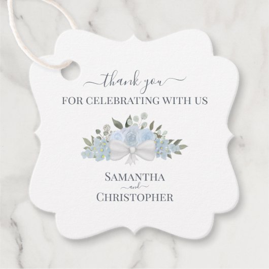 ダスティーエレガントブルーボーバラズ結婚サンキュー フェイバータグ (正面)