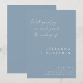 ダスティーエレガントブルーミニマリストシック結婚スクリプト 招待状 (正面/裏面)