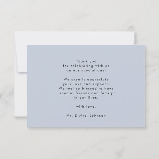 ダスティーエレガントブルーモダンスト写真結婚の数 サンキューカード (裏面)