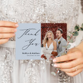 ダスティーエレガントブルーモダンスト写真結婚の数 サンキューカード