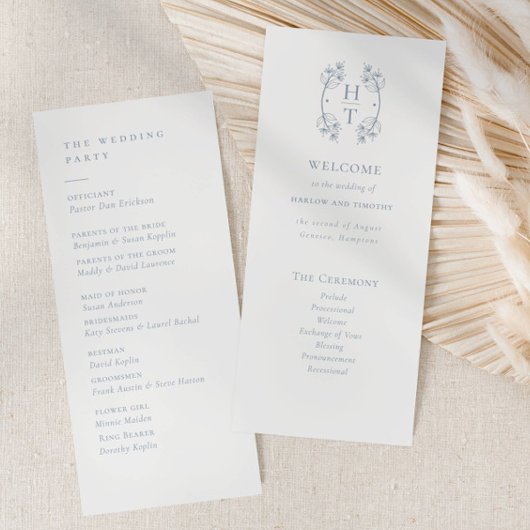 ダスティーエレガントブルーモノグラムクレスト結婚式 プログラム