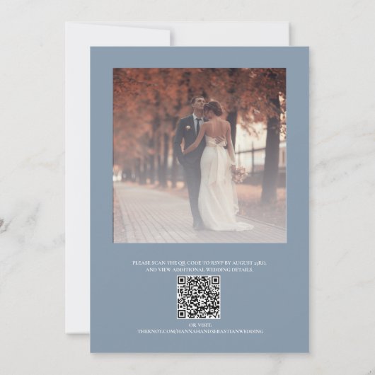 ダスティーエレガントブルーモノグラムフォトオーバーレイ結婚ズ 招待状 (裏面)