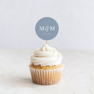 ダスティーエレガントブルーモノグラム結婚封筒用シール ラウンドシール