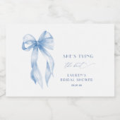 ダスティーエレガントブルーリボンボウブライダルシャワー スパークリングワインラベル (シングルラベル)