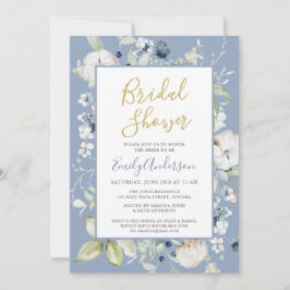 ダスティーエレガントブルーワイルドフラワーズブライダルシャワー 招待状