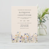 ダスティーエレガントブルーワイルドフラワーバジェットベージュ結婚ズ 招待状 (スタンド正面)