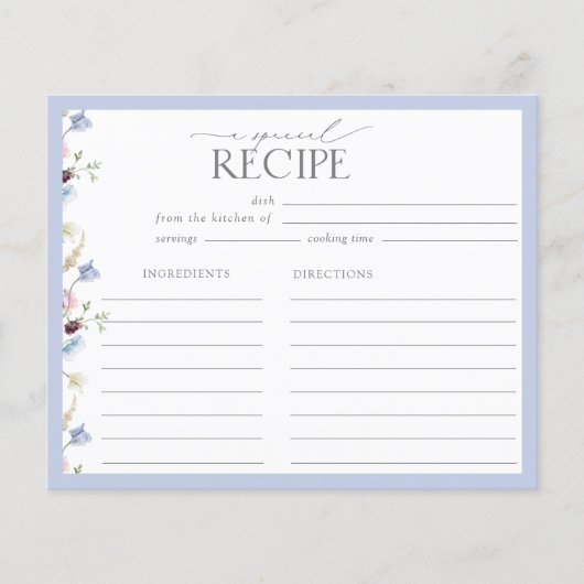 ダスティーエレガントブルーワイルドフラワーブライダルシャワーレシピ (正面)