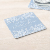 ダスティーエレガントブルーワイルドフラワーブライダルシャワー スクエアペーパーコースター (アングル)