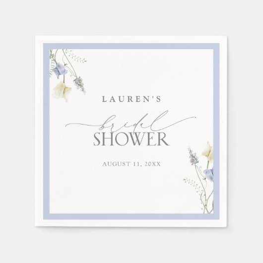 ダスティーエレガントブルーワイルドフラワーブライダルシャワー スタンダードカクテルナプキン (正面)