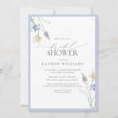 ダスティーエレガントブルーワイルドフラワーブライダルシャワー 招待状 (正面)