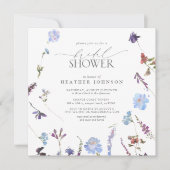 ダスティーエレガントブルーワイルドフラワーブライダルシャワー 招待状 (正面)