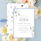 ダスティーエレガントブルーワイルドフラワーブライダルシャワー 招待状