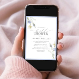 ダスティーエレガントブルーワイルドフラワーブライダルシャワー 招待状