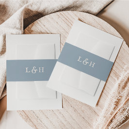 ダスティーエレガントブルーヴィンテージウェディングモノグラム 招待状ベリーバンド