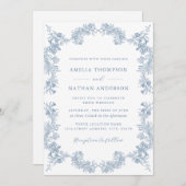 ダスティーエレガントブルーヴィンテージフローラ結婚ズ 招待状 (正面/裏面)