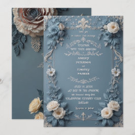 ダスティーエレガントブルーヴィンテージ結婚フローラのInvitati 招待状