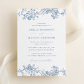 ダスティーエレガントブルーヴィンテージ結婚フローラ 招待状