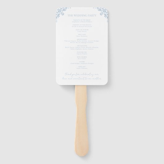 ダスティーエレガントブルーヴィンテージ結婚式プログラムファン ハンドファン (裏面)