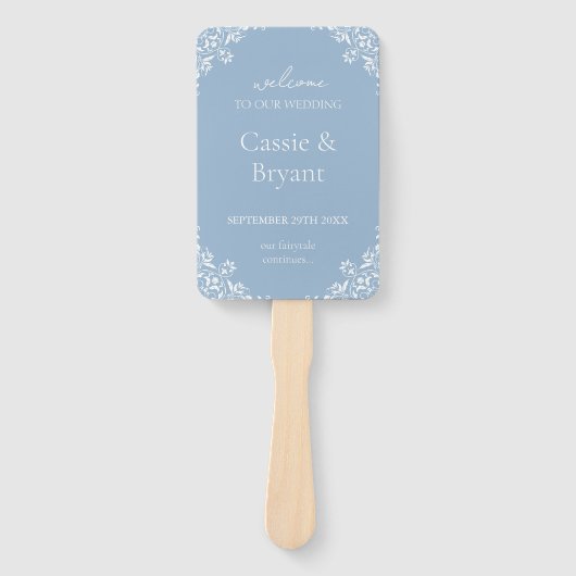 ダスティーエレガントブルーヴィンテージ結婚式プログラムファン ハンドファン (正面)