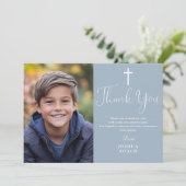 ダスティーエレガントブルー写真第1聖餐式 サンキューカード (スタンド正面)