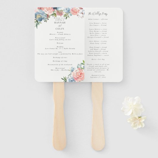 ダスティーエレガントブルー及びバラフローラスワッグプログラム ハンドファン (正面&裏面)