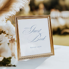 ダスティーエレガントブルー書道ゲストブック結婚ズ ポスター