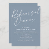 ダスティーエレガントブルー書道リハーサルディナー 招待状 (正面/裏面)