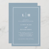 ダスティーエレガントブルー書道婚約パーティ 招待状 (正面/裏面)