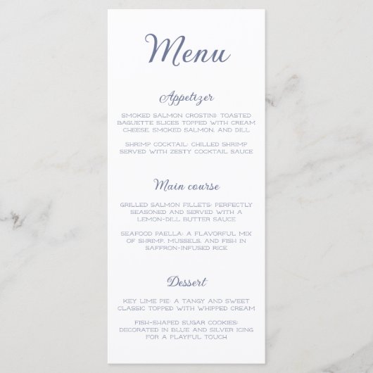ダスティーエレガントブルー海シーブライダルシャワー メニュー (正面)