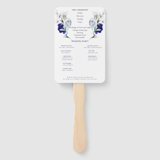 ダスティーエレガントブルー海軍の式結婚プログラム ハンドファン (裏面)