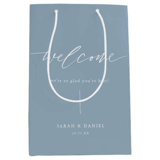 ダスティーエレガントブルー結婚の歓迎抱き枕 ミディアムペーパーバッグ (正面)