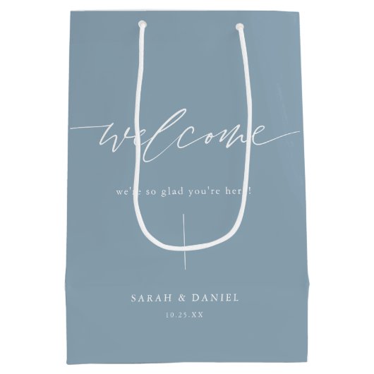ダスティーエレガントブルー結婚の歓迎抱き枕 ミディアムペーパーバッグ (裏面)