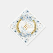ダスティーエレガントブルー金ゴールドグリッターSweet sixteen スタンダードカクテルナプキン (角)