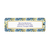 ダスティーエレガントブルー金ゴールドフローラバラ差出人住所 ラベル (正面)