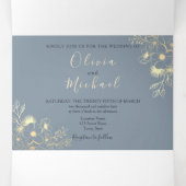ダスティーエレガントブルー金ゴールドフローラ結婚ズ 三つ折り招待状 (内部中)