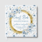 ダスティーエレガントブルー金ゴールド結婚グリッターズゲストブック ゲストブック (正面)