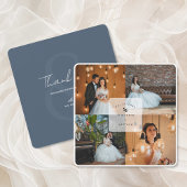 ダスティーエレガントブルー4フォトコラージュ結婚ズ サンキューカード