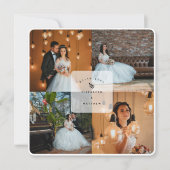 ダスティーエレガントブルー4フォトコラージュ結婚ズ サンキューカード (正面)