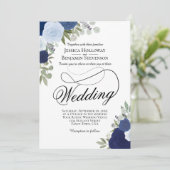 ダスティーエレガントブルー&ネイビー素朴フローラ結婚ズ 招待状 (スタンド正面)