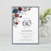 ダスティーエレガントブルー&バーガンディフローラ60誕生日 招待状 (スタンド正面)