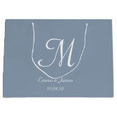 ダスティーエレガントブルー&ホワイトモノグラム名 ラージペーパーバッグ (正面)