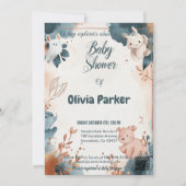 ダスティーエレガントブルー&銅の水の色ベビーシャワー 招待状 (正面)