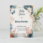 ダスティーエレガントブルー&銅の水の色ベビーシャワー 招待状 (スタンド正面)