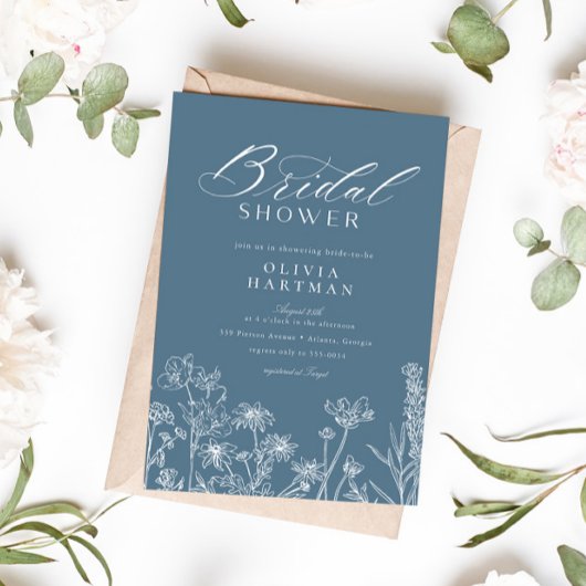 ダスティーエレガントブ素朴ルーワイルドフラワーブライダルシャワー 招待状