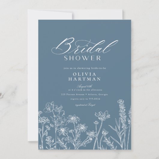 ダスティーエレガントブ素朴ルーワイルドフラワーブライダルシャワー 招待状 (正面)