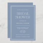 ダスティーエレガントモダンブルーブライダルシャワー 招待状 (正面/裏面)