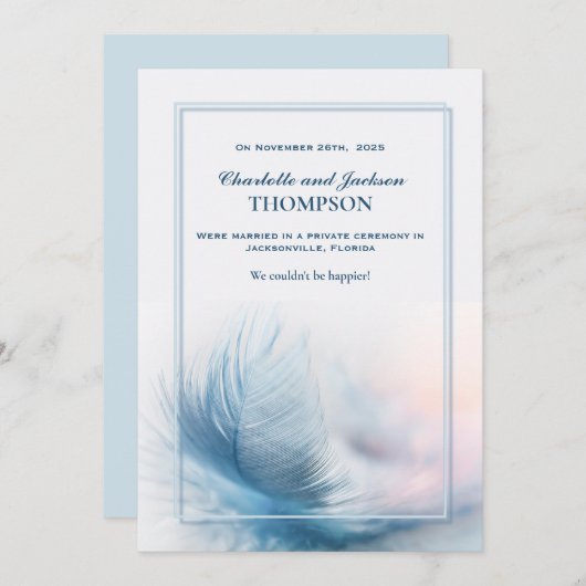 ダスティーエレガント・ブルー結婚フェザー発表 案内状 (正面/裏面)