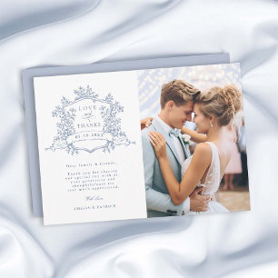ダスティークラシックブルーフローラ結婚クレストの写真 サンキューカード