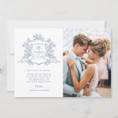 ダスティークラシックブルーフローラ結婚クレストの写真 サンキューカード (正面)