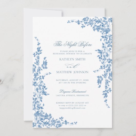 ダスティークラシックブルーヴィンテージフローラ前夜 招待状 (正面)